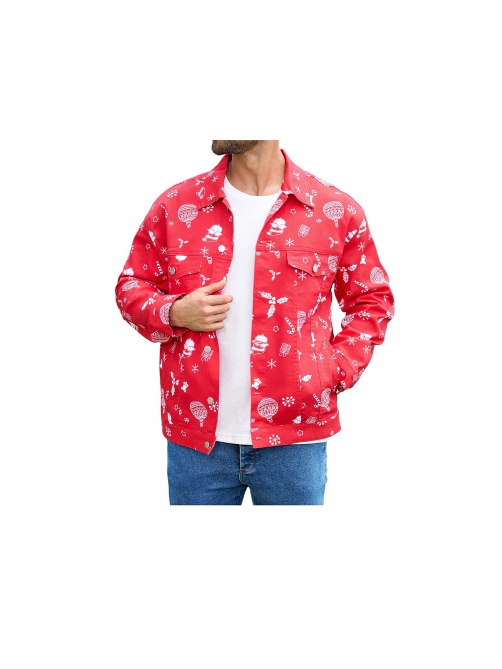 Red Printed Men's Jacket - Casual Button-Up Coat